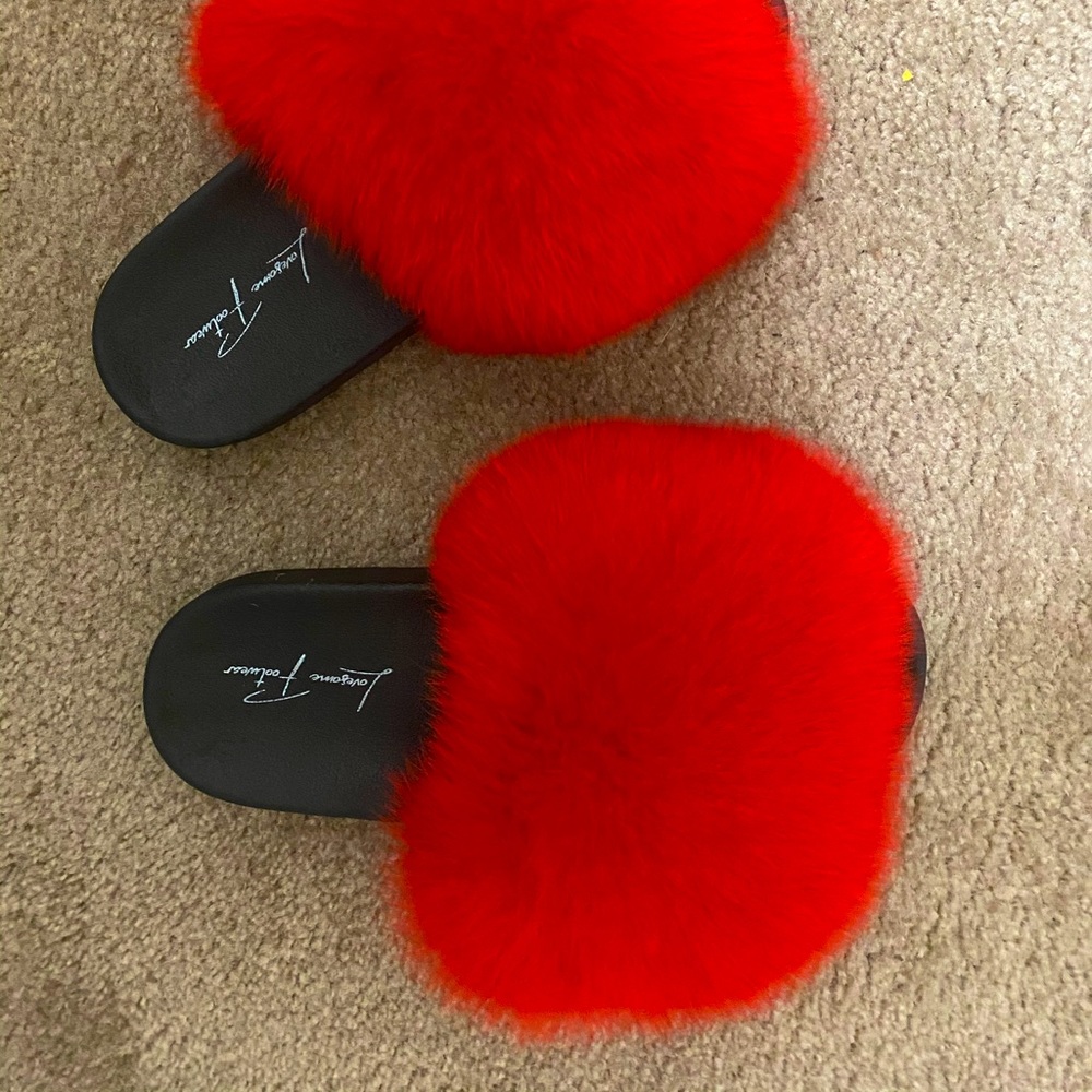 Red Flames REAL Fur Slides (2 for $55) Mix & Match 🔥🔥